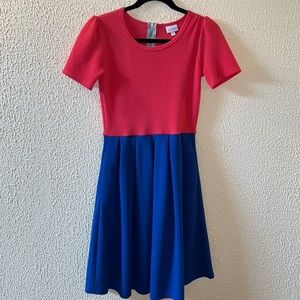 XS Pink/Blue Colorblocked LuLaRoe Amelia Dress